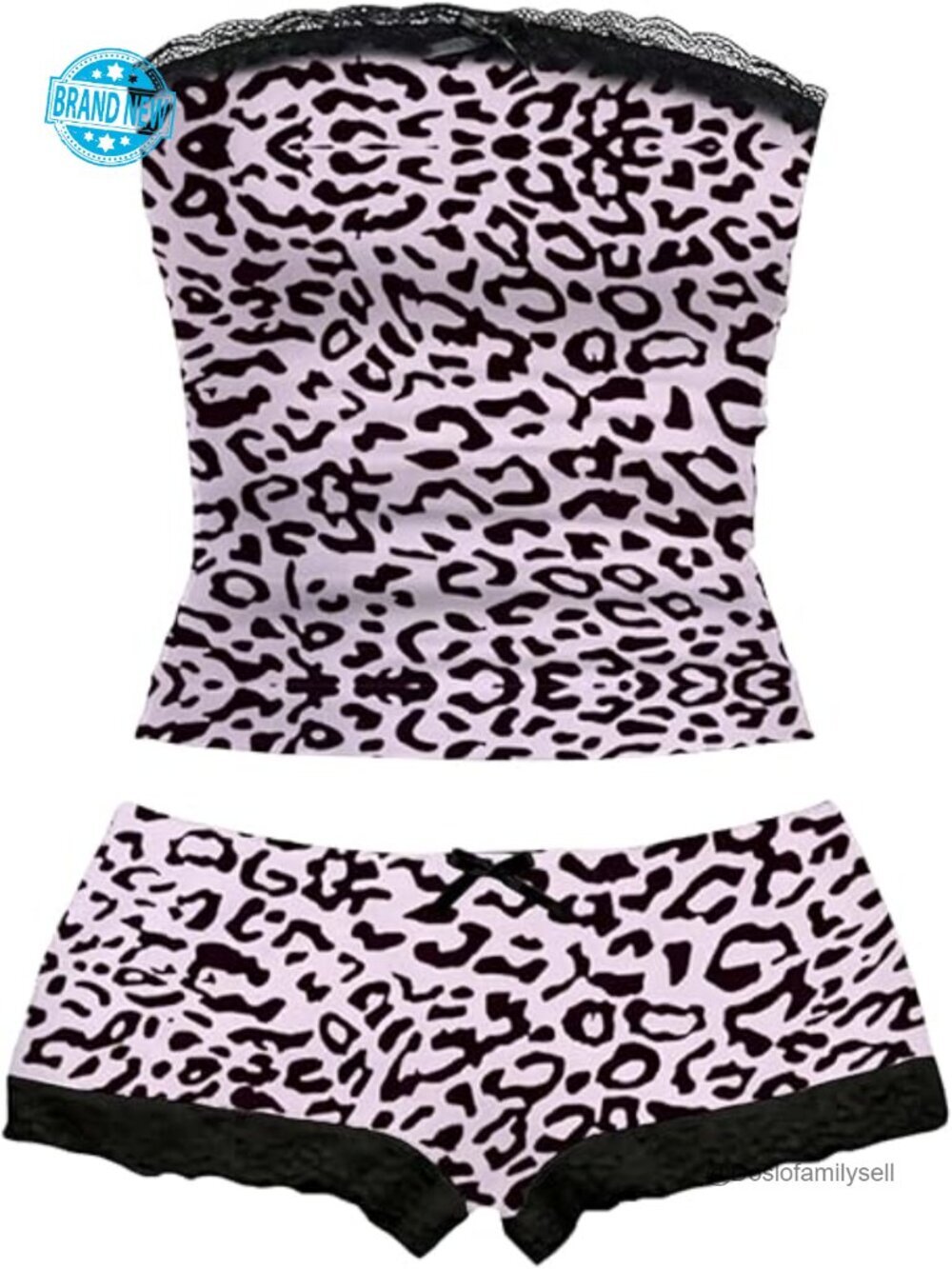 Women's 2 Piece Outfits Leopard Lace Bandeau Tube Tops and Shorts Matching Set